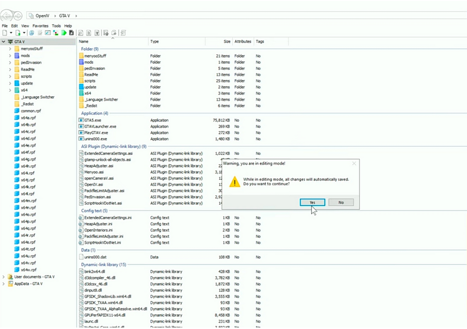 Enable Edit Mode in OpenIV tool - GTA V windows