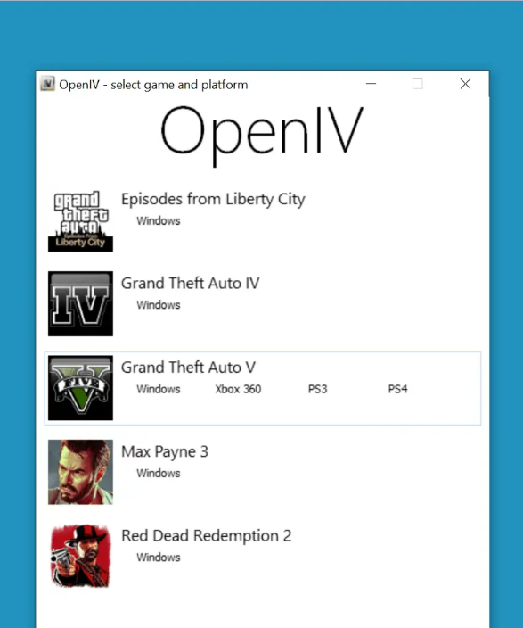 Choose Windows to MOD GTA V using OpenIV